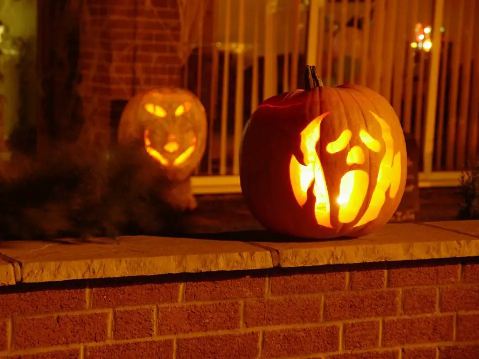 a Halloween party pumpkin on entrance