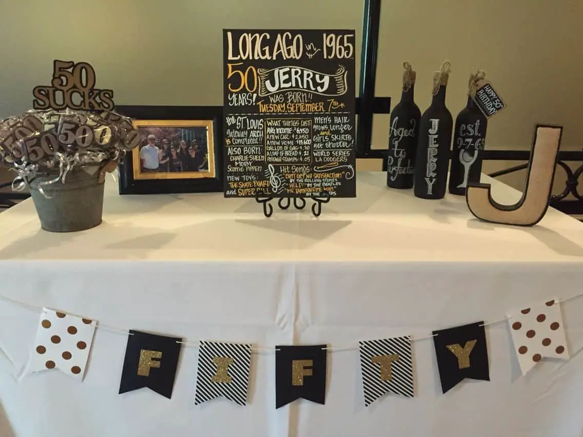 50th birthday party themes don't have to be fancy. This rustic display is very welcoming