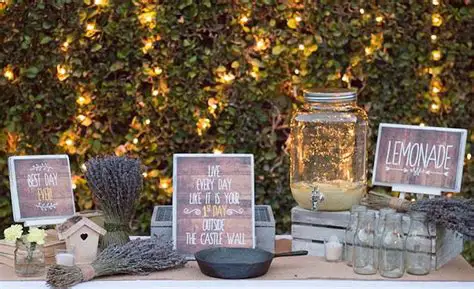Add some country charm with farmhouse jars full of drinks for rustic 50th birthday party themes