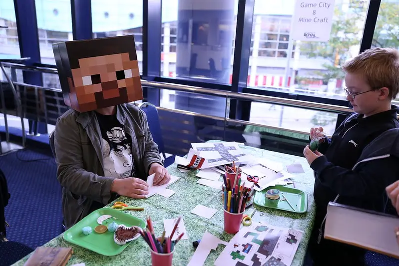 person with minecraft head